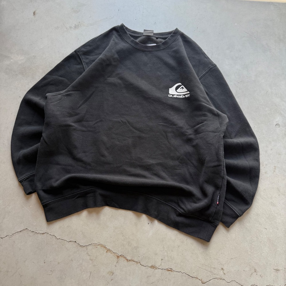 Quiksilver Mens‎ Crewneck Sweatshirt Large Black Logo Fleece Pullover Surf 791